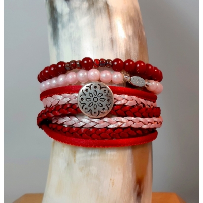 Donkerrood / roze leren wikkel armband Donkerrood / roze leren wikkel armband